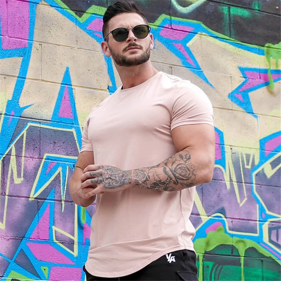 

Large Size Solid Color Men's Breathable Elastic Sports T-shirt Quick Dry Loose Blank Cotton Running Gym Fitness Sportswear Shirt