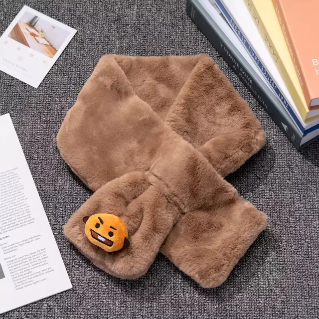 HQBTSCBulletproof Youth Group Cartoon scarf Korean imitation rex rabbit fur grass winter wild plush winter girls warm scarf C6-binggan