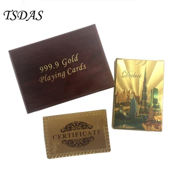 

Dubai Hotel 24k Gold Plated Playing Cards Luxury Design Full Poker Deck With Wooden Box Birthday Gift