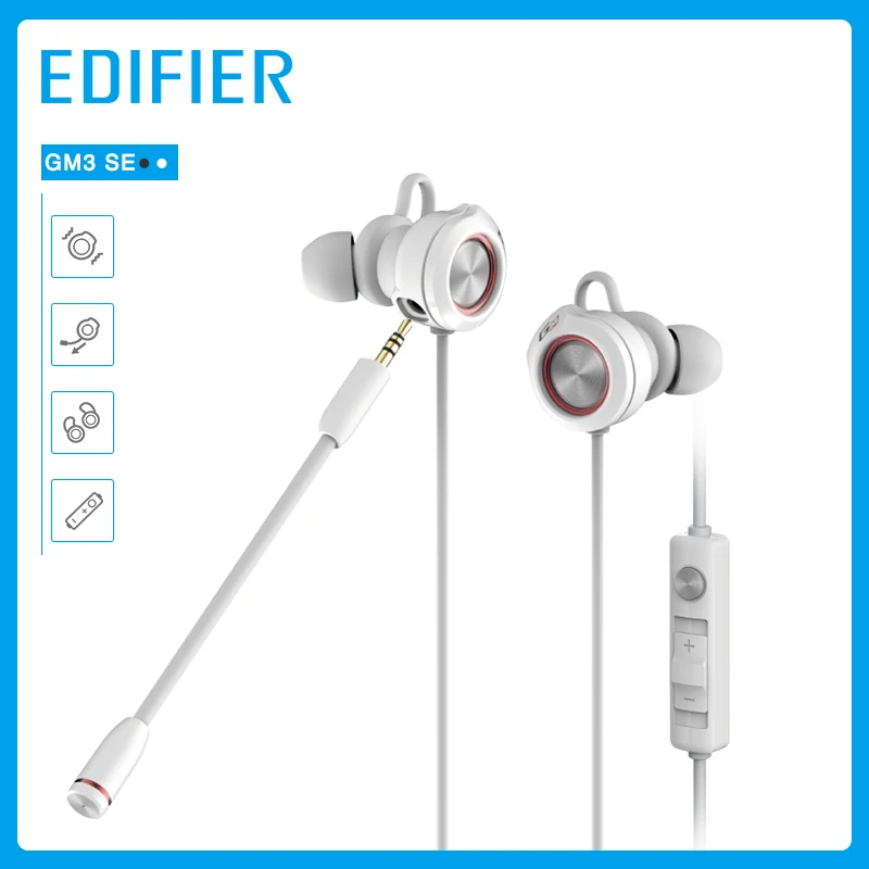 White Edifier GM3SE Проводная игровая гарнитура с двойными миксами, двойные подвижные Moils, точное акустическое позиционирование, дуговая форма, наушники-вкладыши - Цвет: White