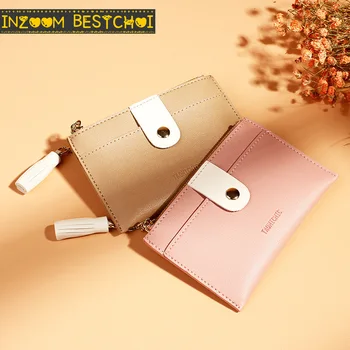 

1 Pc Women Tassel Card Holder Wallet Small Credit Card Case PU Female Minimalist Zipper Mini Coin Purse Wallet