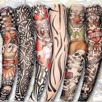 

6Pcs Fake Temporary Tattoo Design Sleeves Cool Men Women Nylon Outdoor Bicycling Protection Arm Cuffs