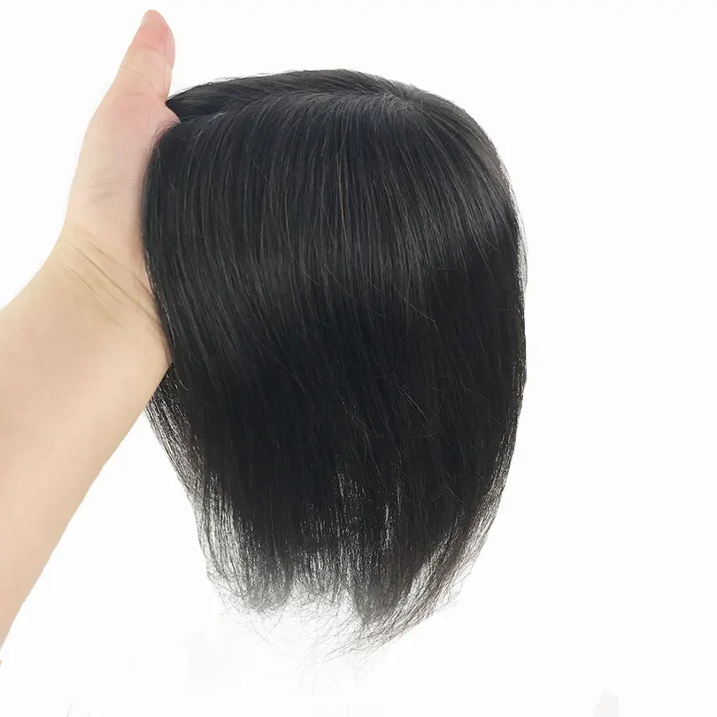 Cobertura de Seda do Cabelo Reta de Seda do Topper Natural da Cor Humano do Virgin da Base com 4 Clipes em 13x12cm em Linha Feminino Densidade 130 7 virgin da base com 4 clipes em