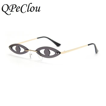 

QPeClou 2020 New Fashion Small Funny Eyes Sunglasses Women Hollow Oval Colorful Party Sun Glasses Men Rimless Hip Hop Shades