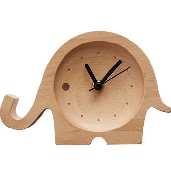 

Brief wooden elephant bedroom desktop small clock Natural beech elephant desk clock