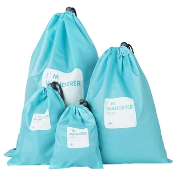 

1 Set 4pcs Drawstring Bag Cartoon Stylish Drawstring Bag Portable Travel Storage Bag Sport Bag (Sky-blue)