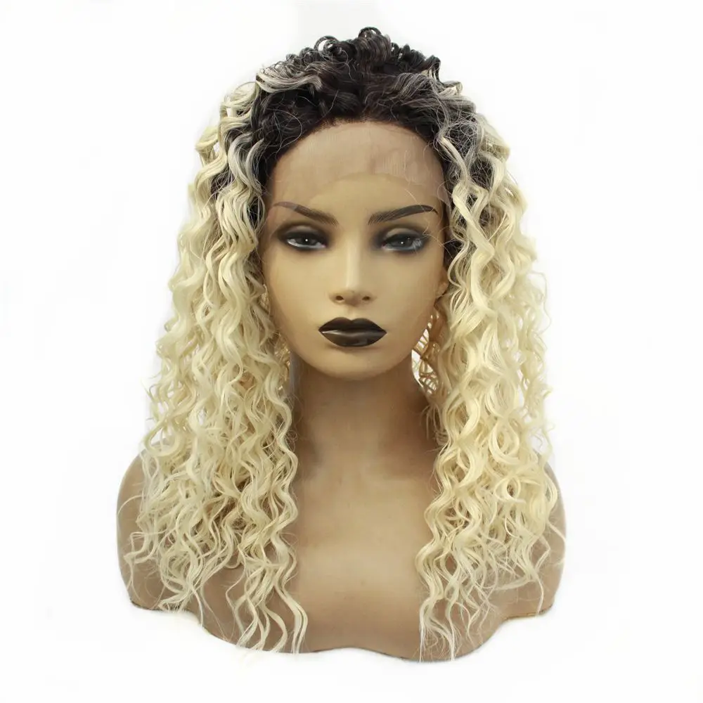 Synthetic Lace Front Wig Cosplay Afro Kinky Curly Black Roots Ombre Red Synthetic Kinky Curly Hair Long Wigs for Black Women