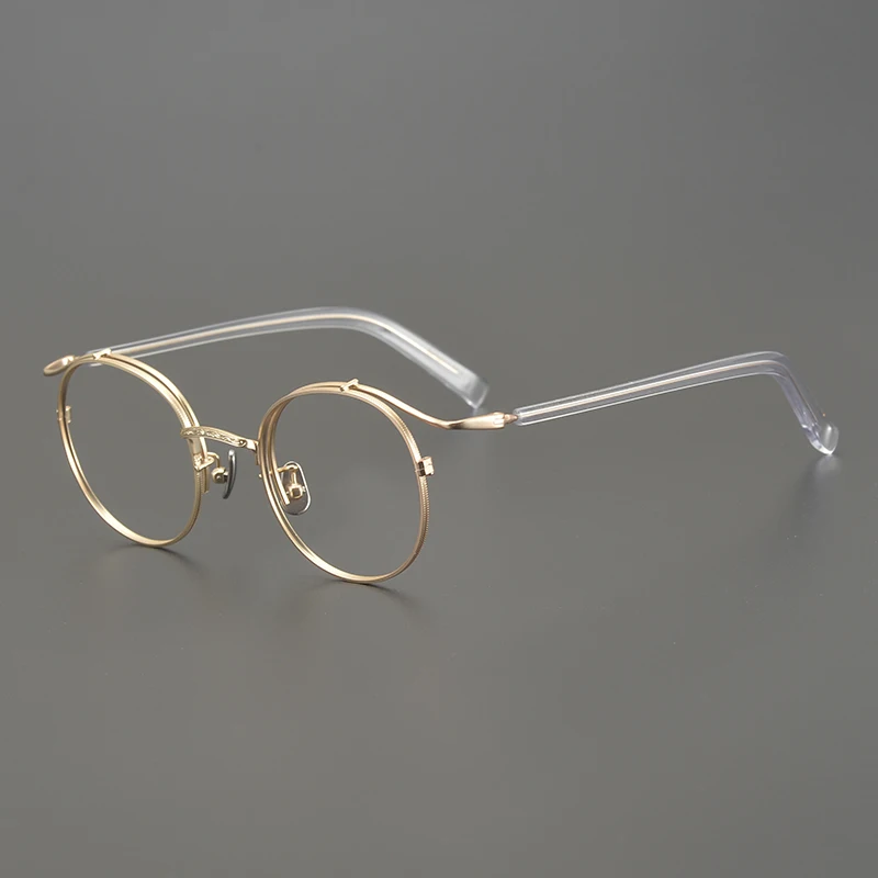 High Quality Pure Titanium Men Glasses Frames Half Rim Retro Round Small  Eyeglasses Optical Myopia Eyewear Japanese Handmade