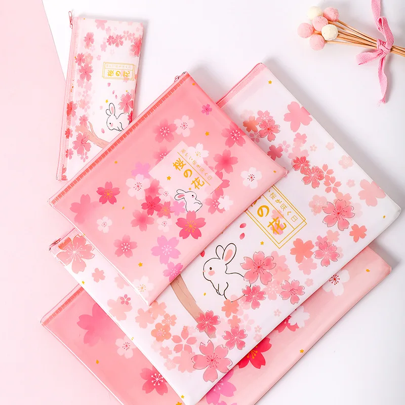 

Sakura Rabbit Zipper Mesh File Bag Document Bag File Folder Stationery Filing Production