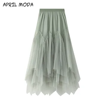 

2020 New Style European And American Wind Long a Word Irregular Mesh Cake Skirt Irregular A Line Skirt Sweet Skirt Faldas