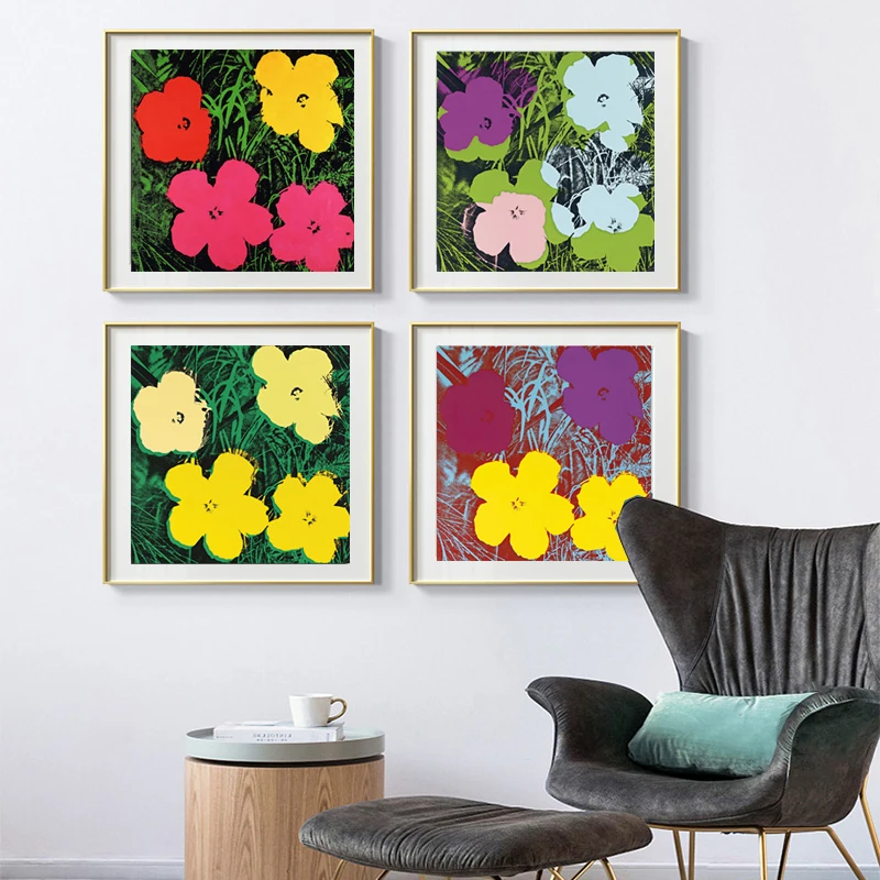 

Andy Warhol Colorful Watercolor Flowers Wall Art Oil Painting Canvas Painting Wall Pictures For Living Room Cuadros Home Decor