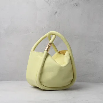 

Fashion Women Bag Large Vegetable Basket First Layer Cowhide Bucket Bag 2020 Summer Fashion Genuine Leather Hand Tofu Bag X015