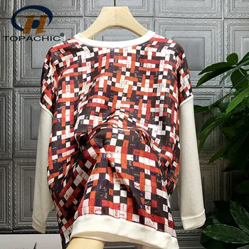 

4.16 2020 Summer New Women Silk Shirt Temperament Plaid Print Letter Three Quarter Sleeve Elegant Blouse