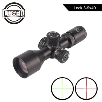 LUGER 3-9x40 Hunting Scope Red Green Mil-dot Illuminated Reticle Riflescope Lock Rifle Scope Tactical Air Gun Rifle Scope on scope