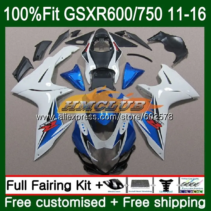 Инъекции для SUZUKI GSXR 750 600 GSXR600, 11, 12, 13, 14, 15, 16 лет белого и синего цвета 8CL. 84 K11 GSXR750 2011 2012 2013 обтекатель