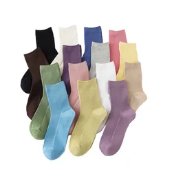 3 Pairs/Lot Socks Women Fashion Cotton Women Socks Solid Color Breathable Soft Casual Colorful Classic Comfortable Crew Socks