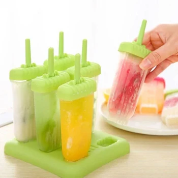 

6 Cells DIY Popsicle Molds Ice Cream Makers Homemade Frozen Ice-lolly Moulds Tray Eco-Friendly Reusable Summer Kitchen Tools