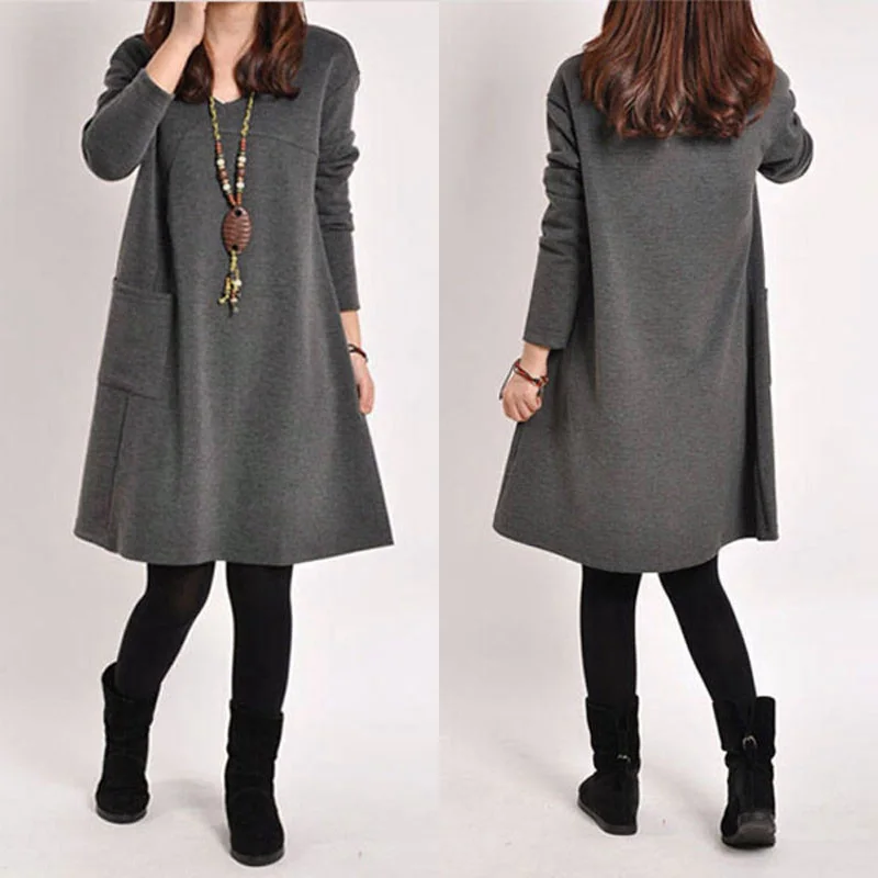 

ZANZEA 2019 Autumn Hoodies Dress Kaftan Women's Sundress Pullovers Long Sleeve Vestidos Female Solid Robe Oversized Sweatshirts