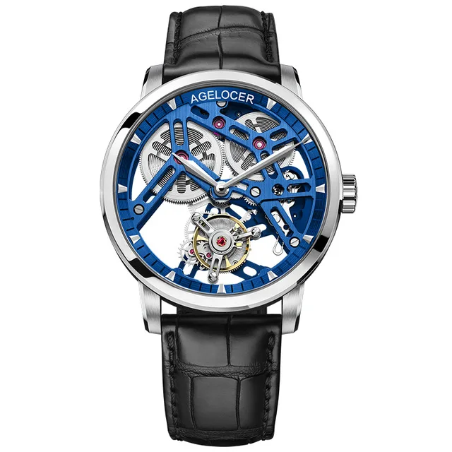 AGELOCER Роскошные Брендовые Часы, новые швейцарские оригинальные часы с турбийоном, мужские часы с запасом хода, 80 мужские часы с скелетом 9001A1 - Цвет: 9004A1