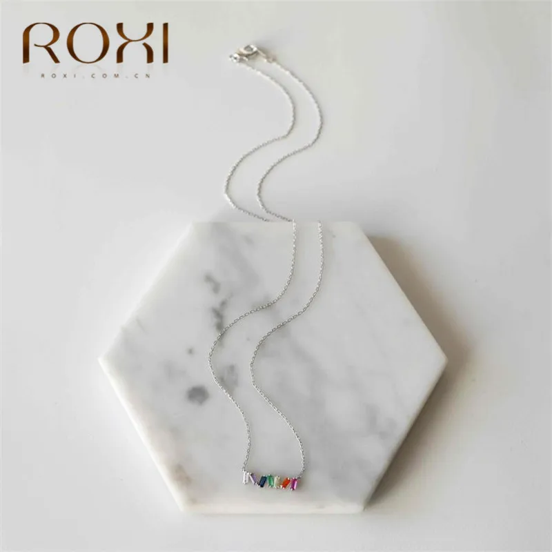 ROXI Радуга ожерелье с фианитами Для женщин геометрический Циркон с радужным блеском ожерелье с удлиненной цепью& Подвески ювелирные изделия колье в стиле бохо