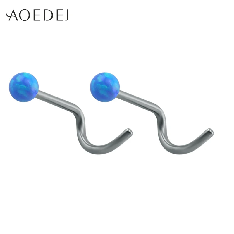 AOEDEJ Природный камень опал кольца для носа 316l нержавеющая сталь пирсинг для носа для женщин синий хрустальный пирсинг ювелирные изделия для тела для мужчин - Окраска металла: Blue