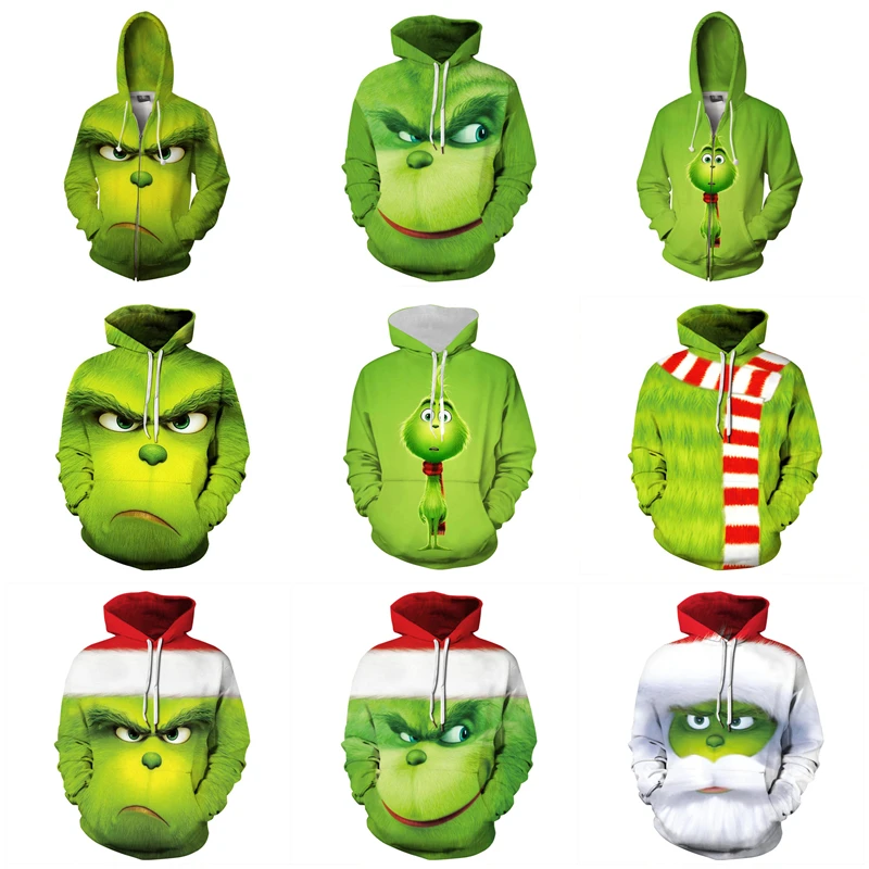 Аниме The Grinch худи на молнии для косплея мужской и wo мужской повседневный спортивный свитер Новогодняя одежда 3D печать бренд