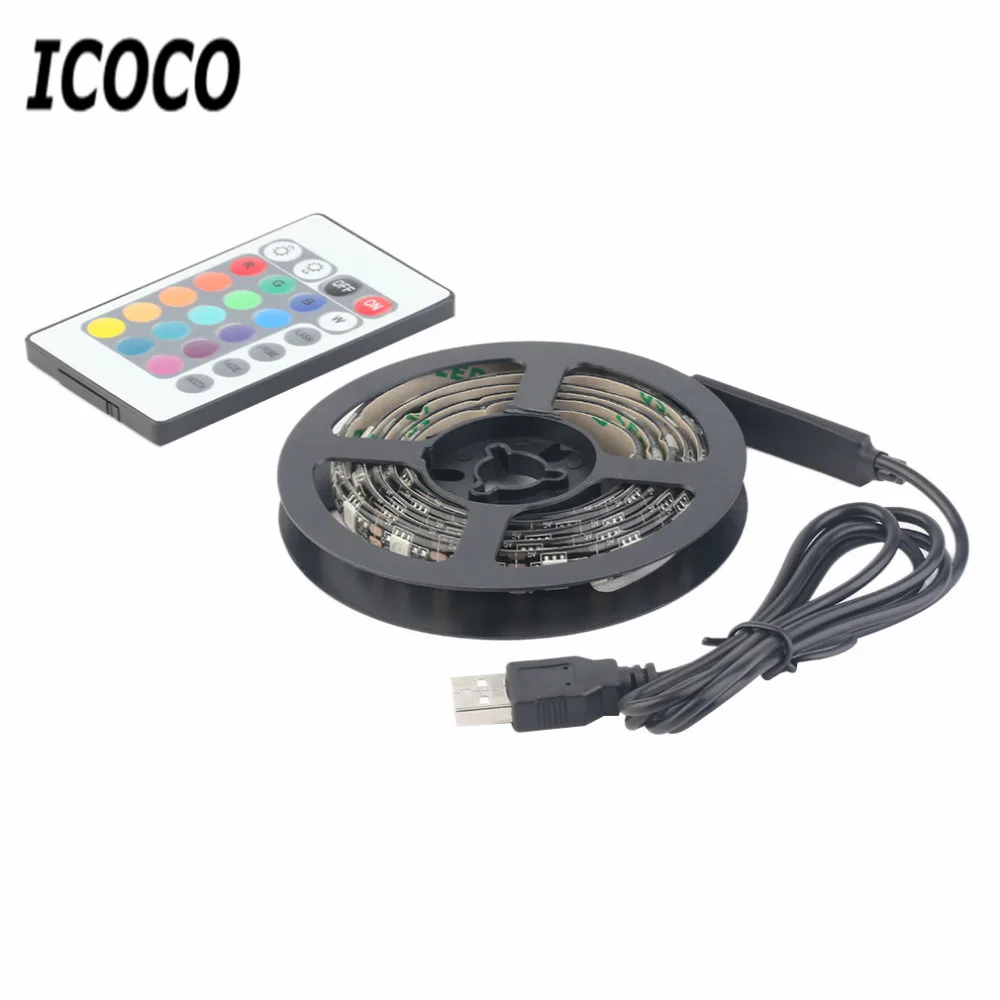 

ICOCO RGB 5050 SMD LED Strip Lamps Waterproof Flexible LED Tape Light USB 5V Christmas Decoration Lamp Black Strip Light Hot