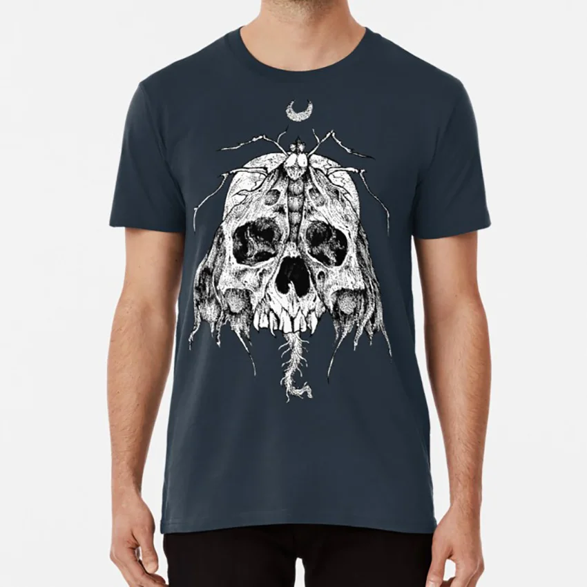 Maglietta Con Teschio Di Falena Marcio Fantom Skull Moth Grafica In Bianco E Nero Moon Gothic Metallhead Horror