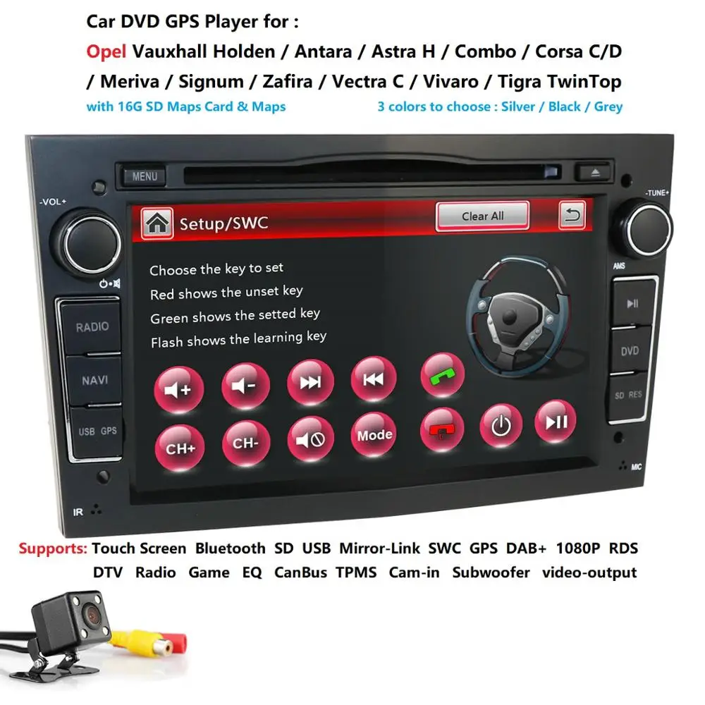 

2 Din Car DVD Player For Opel Astra Vectra Antara Zafira Corsa GPS Navigation Radio Audio Video USB 16G SD MAP SWC RDS TPMS CAM