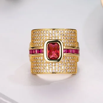

Luxury big palace 925 Sterling silver 14K gold Plated Garnet gemstone wedding Rings for Women engagement bridal jewelry finger