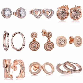 

Rose Gold Sparkling Signature Love Knot Elegance 925 Sterling Silver Earrings Studs For Women Wedding Gift Europe Jewelry