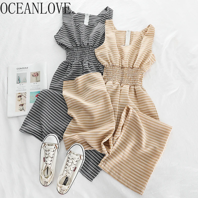 

OCEANLOVE High Waist Plaid Women Jumpsuit Korean 2020 Simple Fashion Bodysuit Spring Summer Fashion Ropa Mujer Sweet 14592