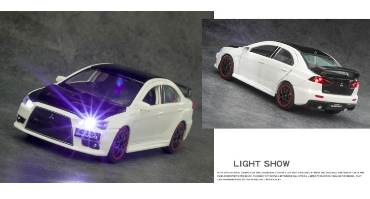 Горячая масштаб 1:32 колеса Lancer Evolution X металлическая модель с светильник и звук литья под давлением Mitsubishi спортивный автомобиль вытяните назад игрушки коллекция