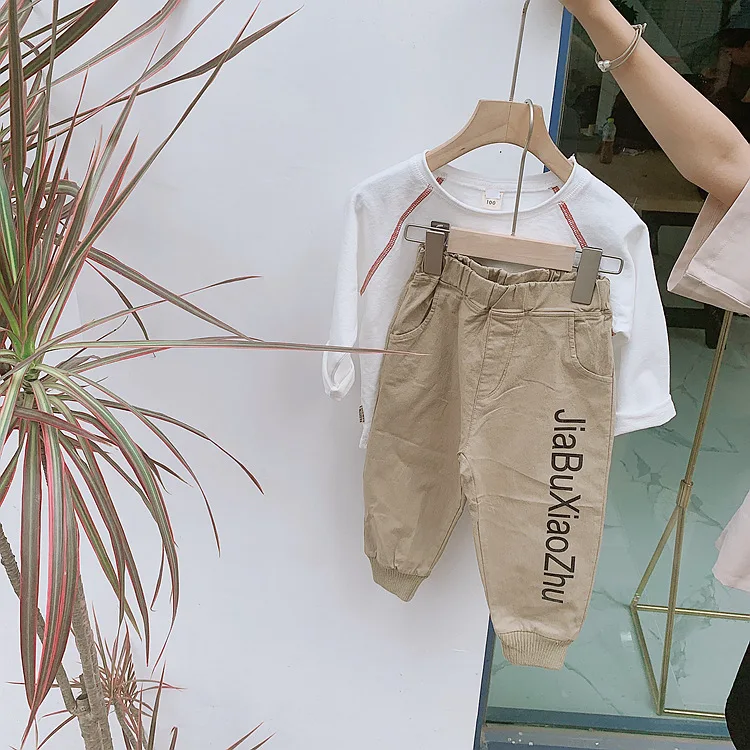 Детские брюки повседневные брюки универсальные эластичные брюки для мальчиков с принтом букв детская одежда осень