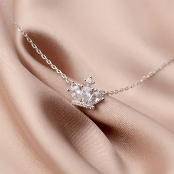 

Cubic Zirconia Necklaces 925 Sterling Silver Crown Pendant Necklace Women Rose Gold Chain Choker Silver 925 Jewelry Girls Gift
