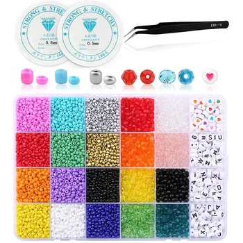 

6800Pcs Pony Beads Kit, Mix Color Bicone/Rondelle/Letter Beads Assorted in Box, Small Beads for Bracelet Making Jewelry Making,