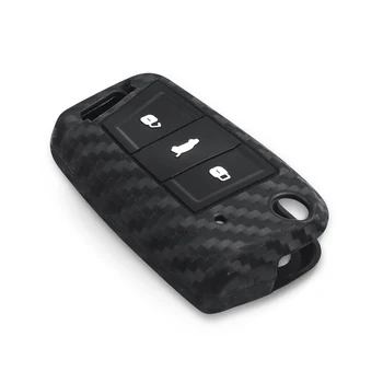 Cover chiave telecomando per VW Polo Golf 7 Tiguan Per Skoda Octavia Per SEAT Leon ibiza 2015 - KEYYOU Del Silicone Chiave In Fibra di Carbonio Caso Della Copertura Fob Per VW Polo