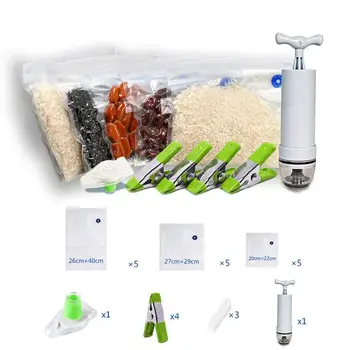 

3 Sizes Reusable Vacuum Sealer Bags, 1 Hand Pump, 3 Bag Sealing Clips and 4 Sous Vide Clips, BPA Free Easy Clean, Practical for