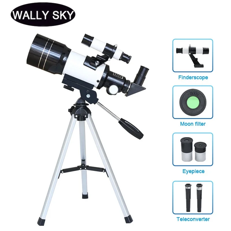 Wide-Angle Astronomical Telescope Monocular for Kids Adults White Telescope for Beginners 70mm Refractor Telescope 15-150X Astronomical Refractor Travel Telescope with Tripod and Phone 