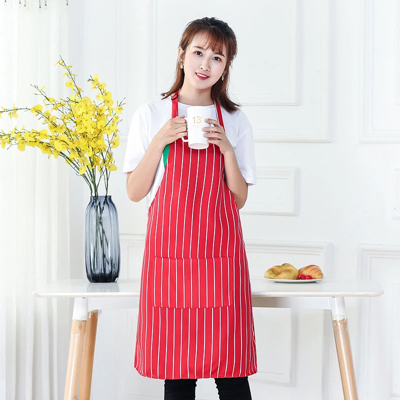 Red and white Модный регулируемый Фартук для взрослых, полосатый фартук, кухонный фартук для шеф-повара, для приготовления пищи, фартук официанта, для отеля, для кухни, для женщин, avental - Цвет: Red and white