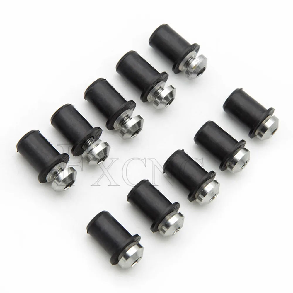 Universal Motorcycle Rubber Well Nuts Windscreen Windshield Fairing Cowl Anodized Aluminum Moto Screws Bolts 10PCS 5mm/0.20in Motorcycle Accessories Auto Fasteners Auto Accessories Motorcycle Screws Motorcycle Fasteners