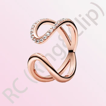 

2020 New Arrival 925 Sterling Silver Pink Wrapped Open Infinity Ring Rose gold Rings for Women Engagement Jewelry Anniversary