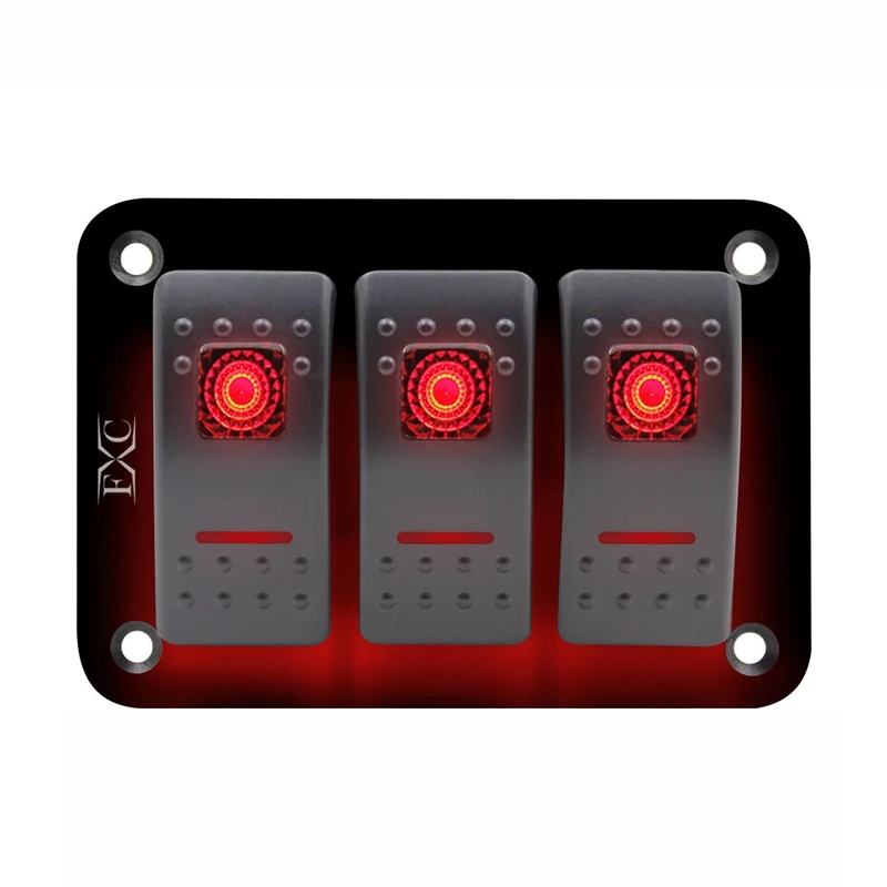 

12V-24V 3 Gang red Rocker Switch Panel Circuit Breaker Boat Marine Waterproof