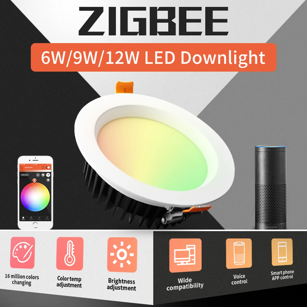 Светодиодный светильник OPTO Zigbee точечный с белым и холодным светом 9 Вт RGBCCT