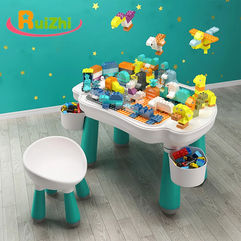 Ruizhi Дети DIY Классические блоки стол с плинтусом и 1 стул кирпичи для хранения учебная активность игрушки