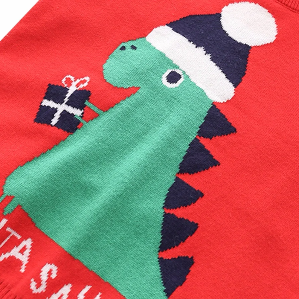 Зимний детский свитер, одежда для мальчиков, двойной толстый хлопковый свитер, рождественские жаккардовые вязаные плотные свитера с динозавром