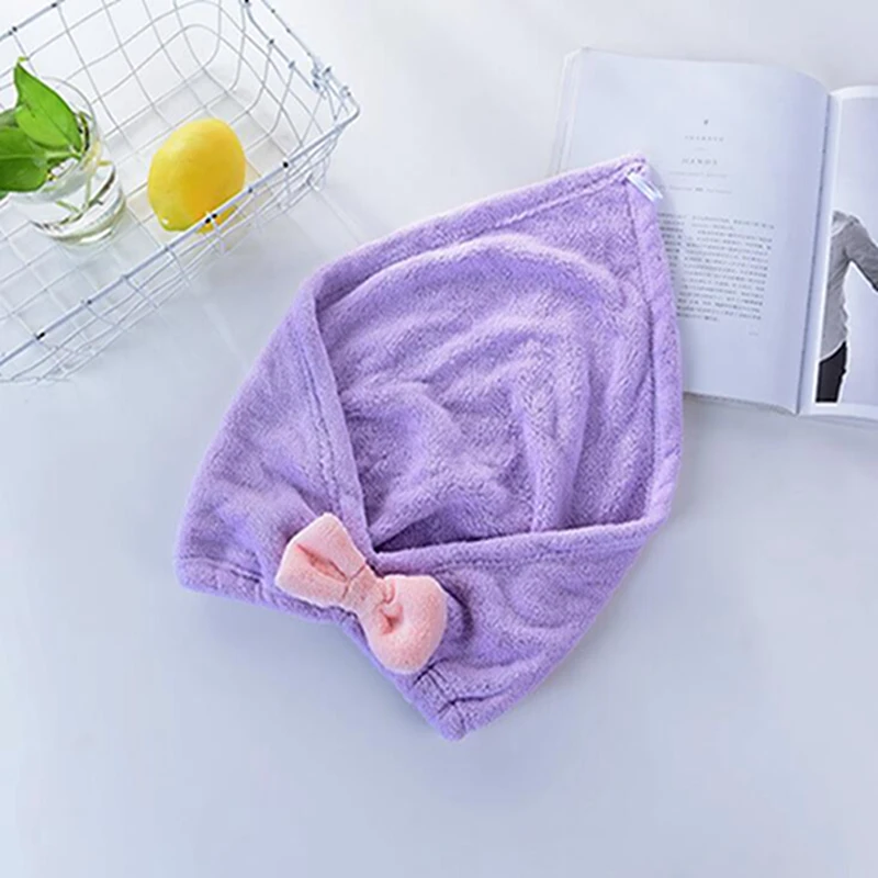 Baby Water-absorbent Shower Caps Cute Coral Fleece Hair Cap Microfiber Bow Child Shower Cap Child Caring Supplies