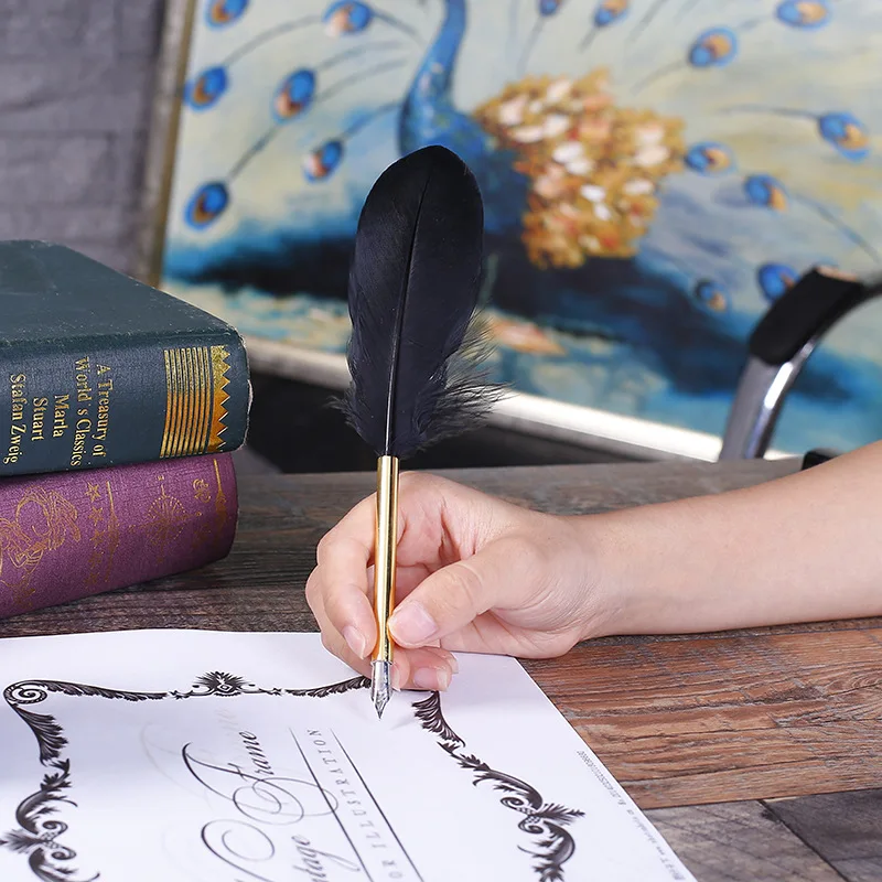 AP190 Office Pen retro Metal Quill Pen European Feather Pen Quill Pen Gift - Цвет: Black5
