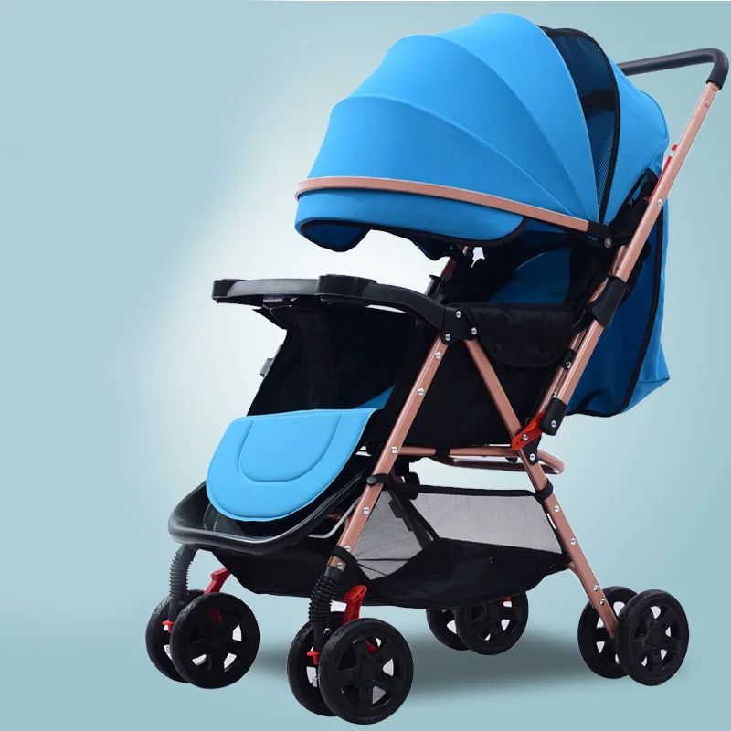 Сверхлегкая детская коляска с высоким пейзажем, четырехколесная коляска, переносная складная переносная коляска для путешествий - Цвет: blue