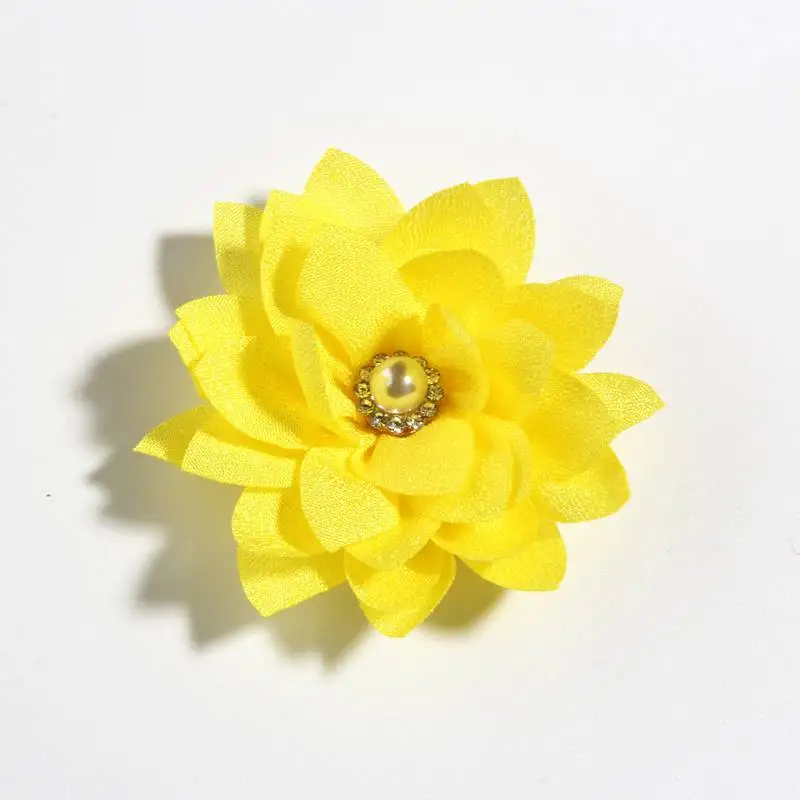 Yellow 10 шт. 5,5 см 2," маленькие новые тканевые цветы лотоса с жемчугом в центре ручной работы цветение цветок для повязки на голову свадебный букет аксессуар - Цвет: Yellow